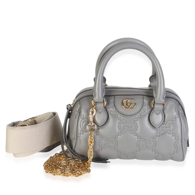 Gucci Dusty Grey GG Matelasse Calfskin Mini Bowler Bag in Grey Calfskin from myGemma