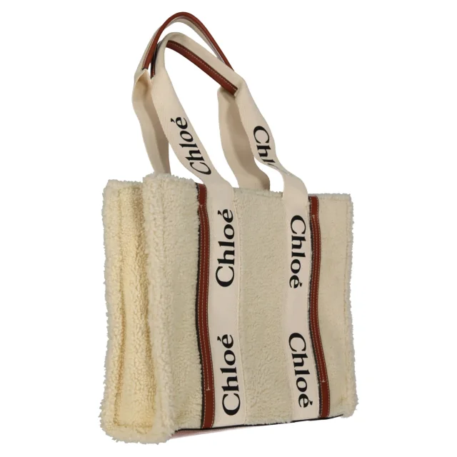 Chloé Woody Shearling Tote Bag in beige, photo 3 of 3 from ShopSimon