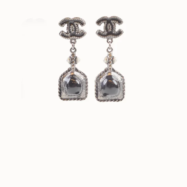 Chanel Enamel CC Drop Stud Earrings in Black from The Purse Affair