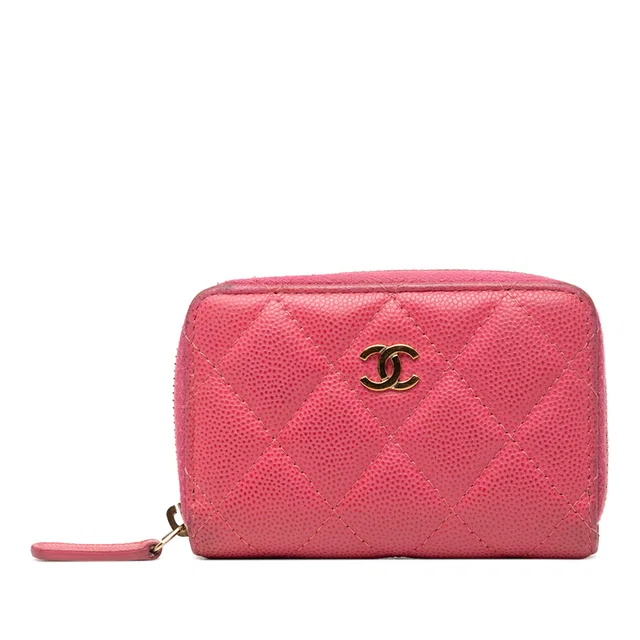 Pink Chanel CC Quilted Caviar Zip Coin Purse in Pink Caviar leather from Designer Revival