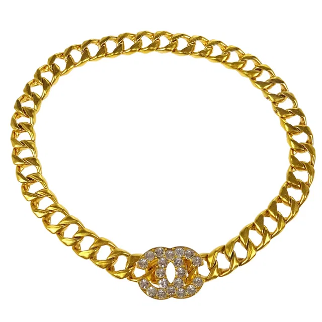 Chanel Gold CC Rhinestone Chain Belt 95P in Gold from AMORE Vintage Tokyo