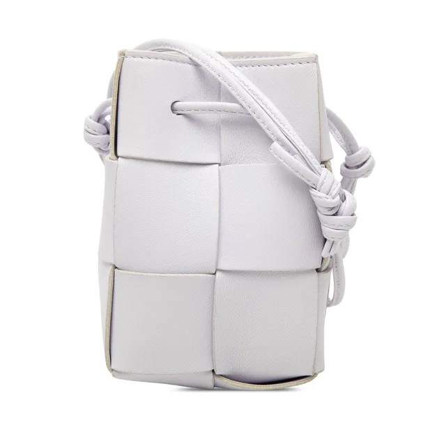 White Bottega Veneta Mini Nappa Maxi Intrecciato Cassette Bucket Bag in White Nappa leather from Designer Revival