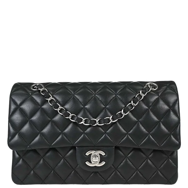 Chanel 2014 Black Lambskin Medium Classic Double Flap Shoulder Bag in Black Lambskin from AMORE Vintage Tokyo