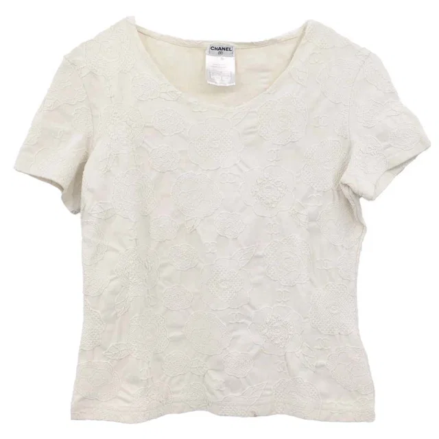Chanel 1998 Short Sleeve Top White #44 in White Nylon from AMORE Vintage Tokyo