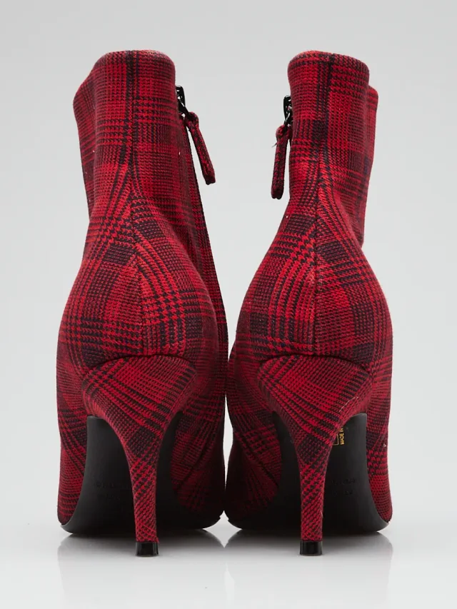 Balenciaga Red/Black Plaid Fabric Knife Kitten Heel Booties 5. /36 in Black from Yoogis, photo 2 of 2