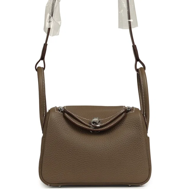 Hermès Mini Lindy II Etoupe Clemence Palladium Hardware in Taupe Clemence leather from Madison Avenue Couture