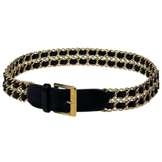 Chanel Belt Chain Leather Black Gold in Black Leather from The Reluxe
