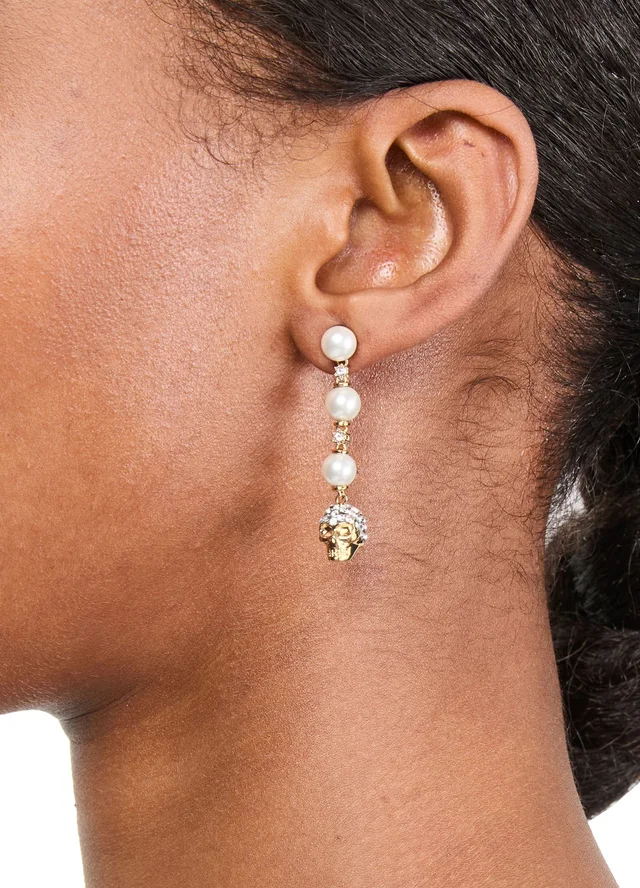 MCQUEEN Skull and pearl earrings in White 100% brass, photo 2 of 5 from 24S (US)