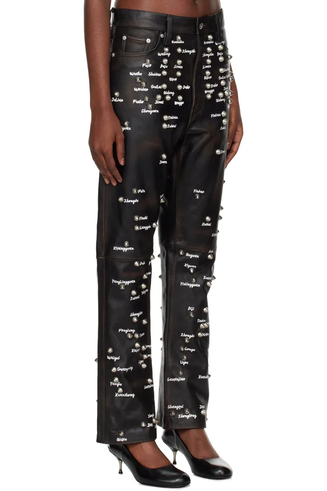 doublet Black Pressure Points Studs Leather Pants, photo 2 of 4 from SSENSE