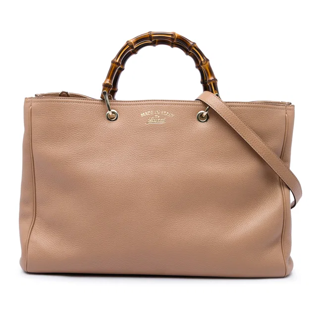Brown Gucci Large Calfskin Bamboo Shopper Satchel in Brown Calfskin from Designer Revival