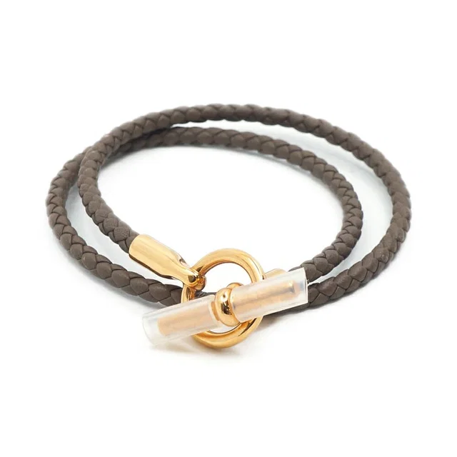 Hermès Bracelet Glenan Double Tour Gray Leather Pink Gold 16 in Pink Leather from The Reluxe