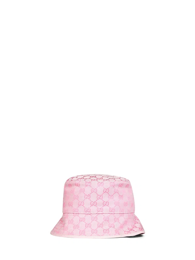 Gucci 8757404hbjs5072 Gg Canvas Monogram Bucket Hat — Pink Polyester in Pink Canvas from HEWI