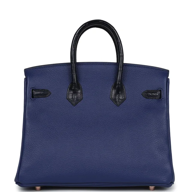 Hermès Birkin 25 Bleu Saphir Taurillion Novillo and Bleu Marine Matte Alligator Touch Rose Gold… in Navy Crocodile from Madison Avenue Couture, photo 2 of 2