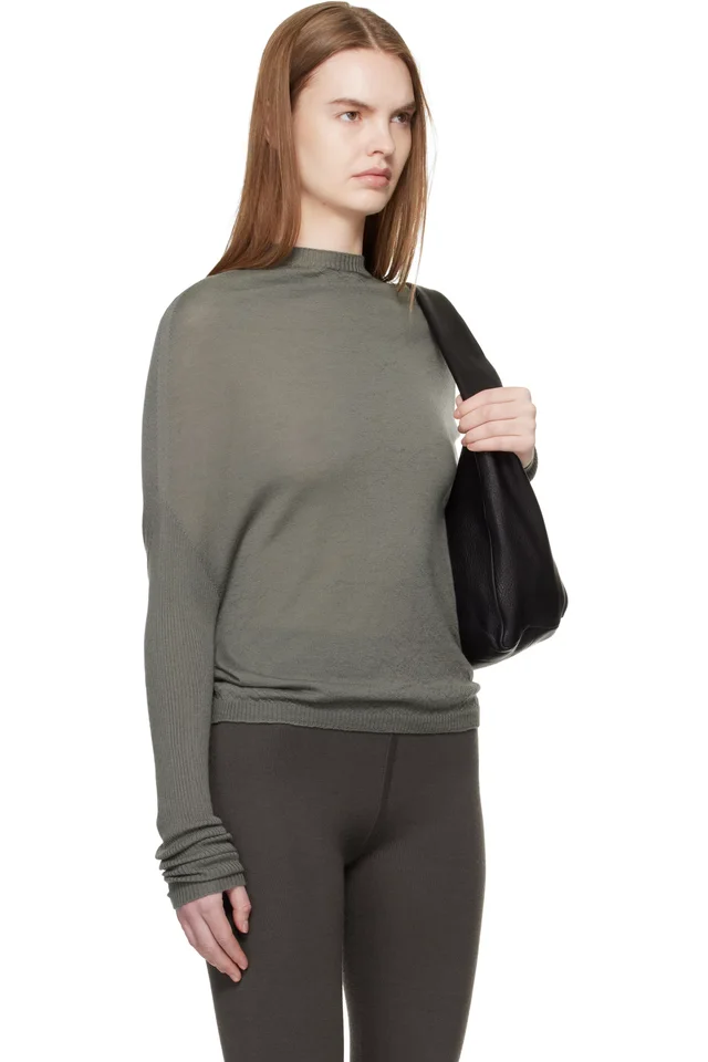 Rick Owens Khaki Temple Crater Knit Sweater, photo 2 of 4 from SSENSE