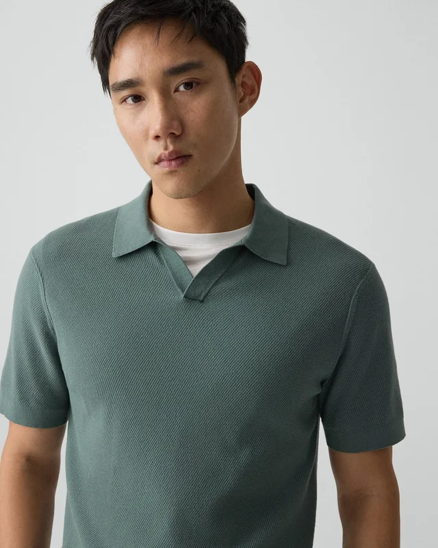 Theory Brenan Polo Shirt in Light Bilen in LIGHT PINE GROVE 62% Viscose, 38% Polyester; Exclusive Of Elastic, photo 4 of 8 from Theory