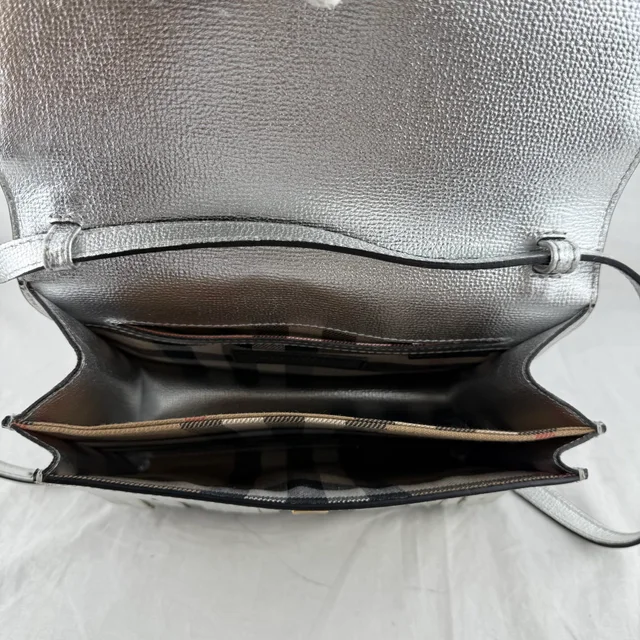 Burberry Silver Leather Fringed Macken Crossbody Bag in Silver GHW, Leather, Metal, Perforated leather from Reowned, photo 9 of 10