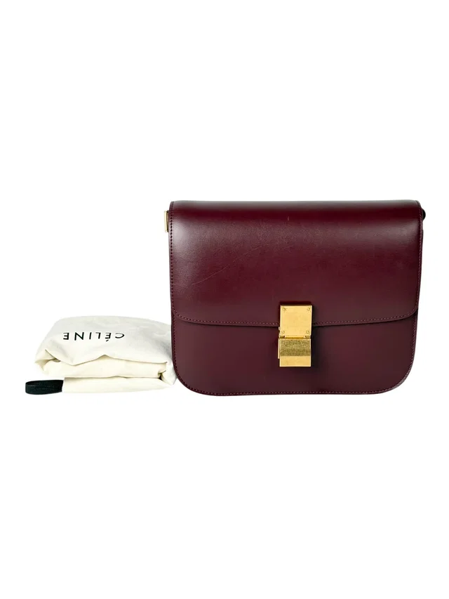 Celine Burgundy Medium Classic Box Bag in Burgundy from Luxury Promise