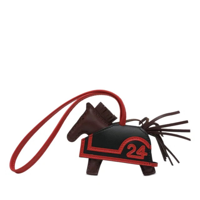 Red Hermès Milo Lambskin Rodeo Robeo 24 Bag Charm PM Key Chain in Red Lambskin from Designer Revival