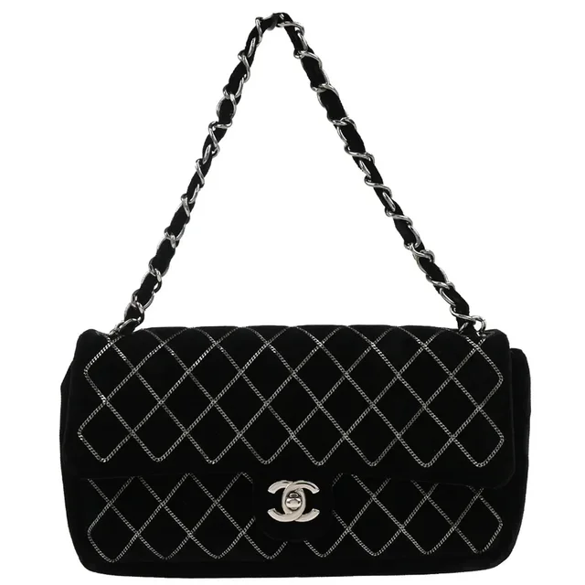 Chanel 2005-2006 Black Velvet East West Handbag in Black Velvet from AMORE Vintage Tokyo