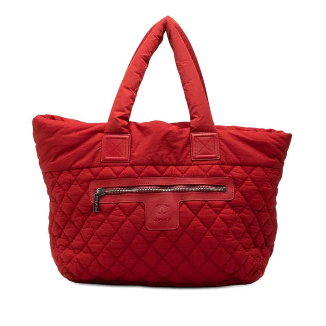 Red Chanel Medium Quilted Nylon Coco Cocoon Tote in Red Nylon from Designer Revival