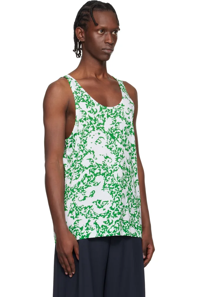 Dries Van Noten Green & White Floral Tank Top, photo 2 of 2 from SSENSE