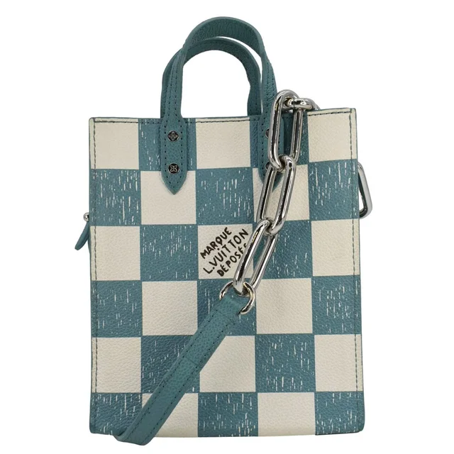 Louis Vuitton Sac Plat XS Damier Checkerboard Leather Crossbody Bag Turquoise in Blue Leather from Dallas Designer Handbags