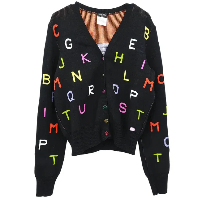 Chanel 2001 Cardigan Black #42 in Black Wool from AMORE Vintage Tokyo