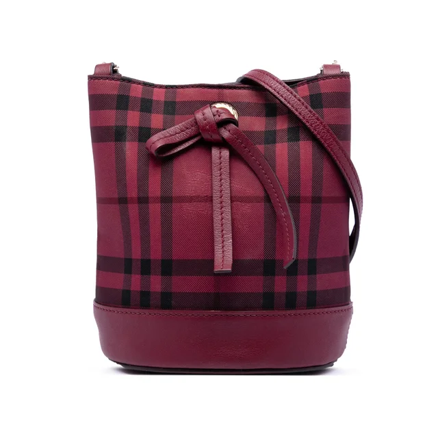 Red Burberry Baby Haymarket Check Nylon Overdyed Bucket Bag in Red Nylon from Designer Revival