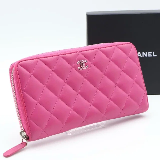 Chanel Zip Around Wallet Quilted Pink in Pink Lambskin from The Reluxe