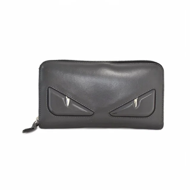 Fendi Bug's Eye Round Zip Wallet Gray in Grey Leather from The Reluxe