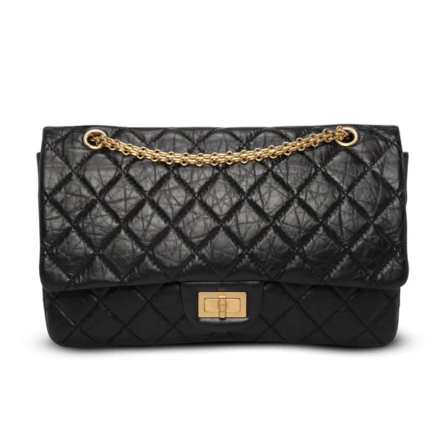 Chanel Aged Calfskin 2.55 Reissue 227 Flap Bag in Black Calfskin from Blue Spinach