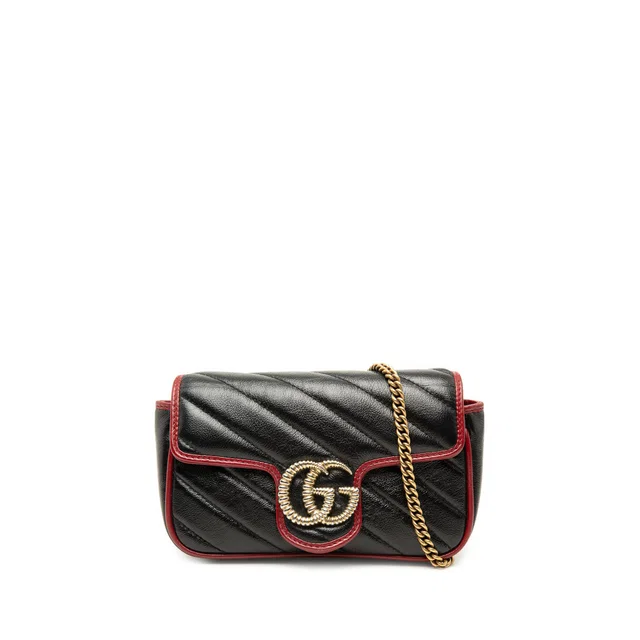 Black Gucci Super Mini GG Marmont Matelasse Leather Torchon Flap Crossbody in Black Leather from Designer Revival