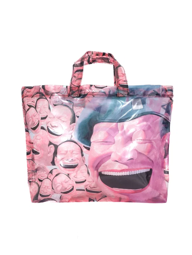 2021 Comme des Garcons Yue Minjun Laughing Face Vinyl Tote from Arcade Vintage