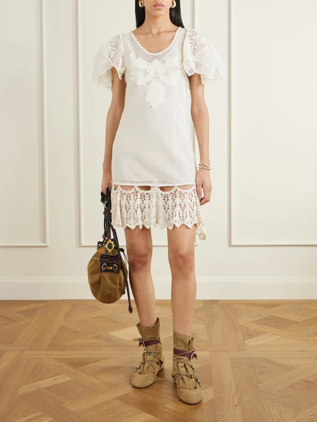 ISABEL MARANT Diena crocheted cotton mini dress in Beige, photo 2 of 2 from NET-A-PORTER (Canada)