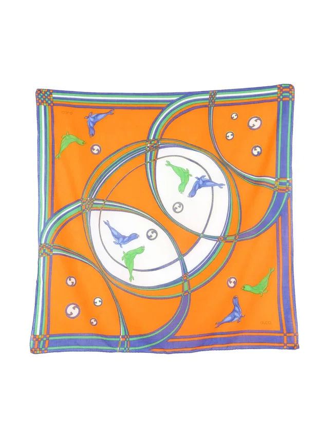 Gucci Orange Seal Print Scarf in Orange from Arcade Vintage
