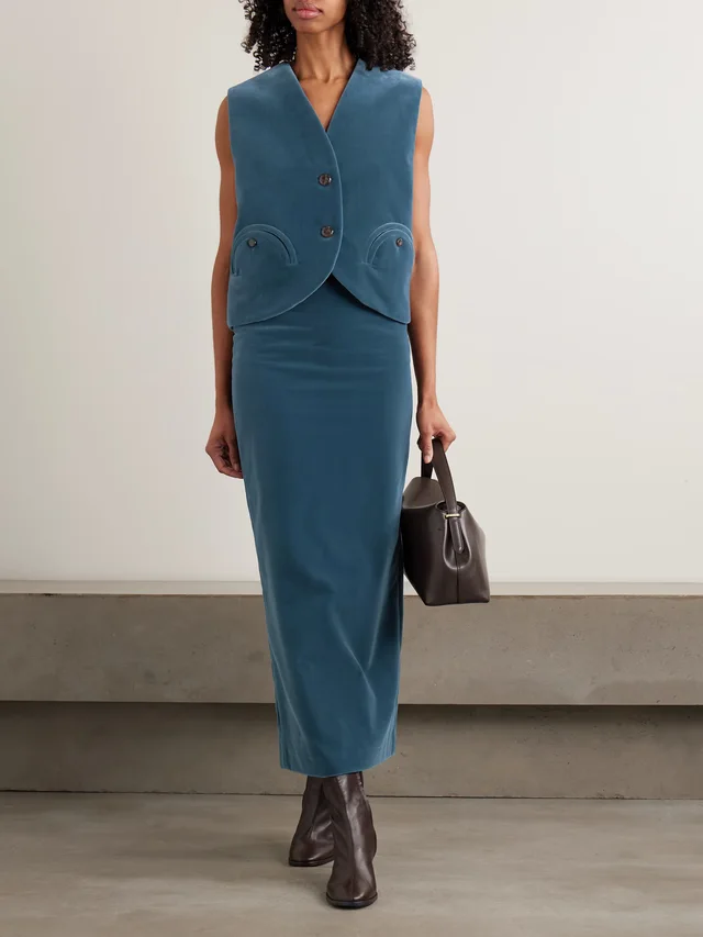 BLAZÉ MILANO Jealousy Sussex cotton-velvet midi skirt in Blue, photo 2 of 2 from NET-A-PORTER (Canada)