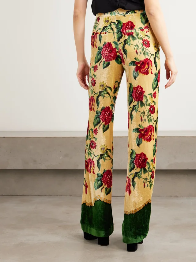 VALENTINO GARAVANI Floral velvet-jacquard straight-leg pants in multi 82% Viscose 18% Silk, photo 3 of 4 from NET-A-PORTER (Canada)