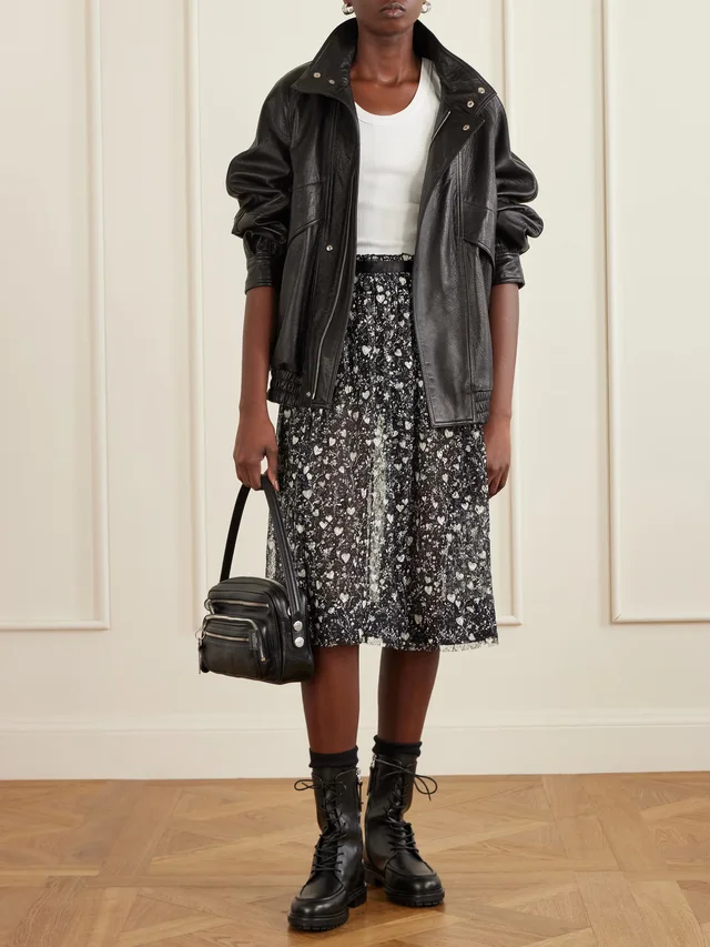 R13 Satin-trimmed printed lace midi skirt in Black, photo 2 of 2 from NET-A-PORTER (Canada)