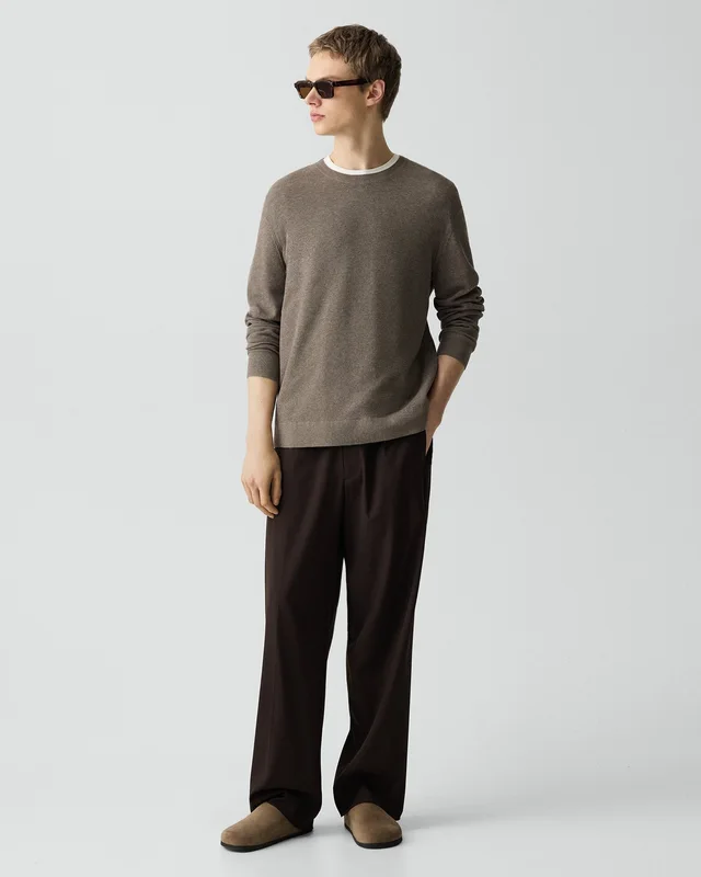 Theory Riland Crewneck Sweater in Light Bilen in MOREL MELANGE 62% Viscose, 38% Polyester; Exclusive Of Elastic, photo 5 of 14 from Theory