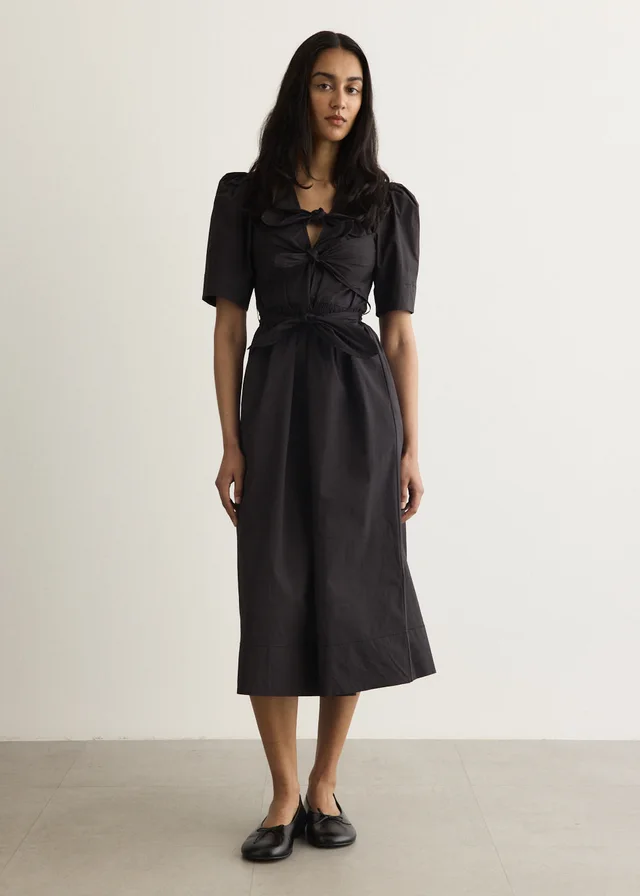 Ganni Stretch Cotton Tie Strap Midi Dress in Black from Incu, photo 1 of 1