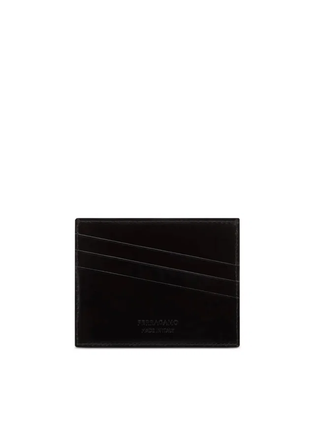 Ferragamo Diagonal Logo Leather Card Case — Black Wallet in Black Leather from HEWI