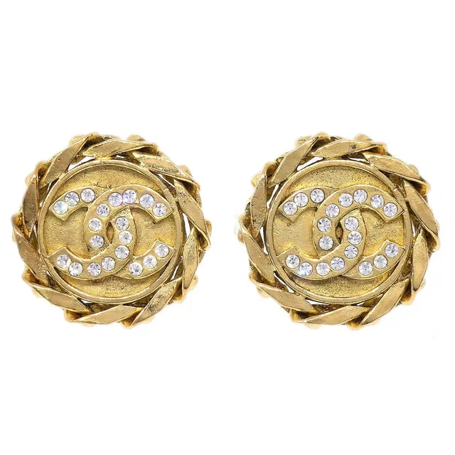 Chanel 1988 Crystal & Gold Earrings Clip-On 23 in Gold from AMORE Vintage Tokyo