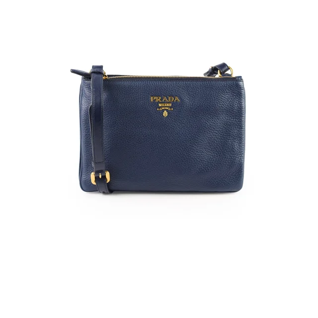 Prada Vitello Daino Phenix Crossbody Bag Navy Blue in Navy Leather from The Purse Affair