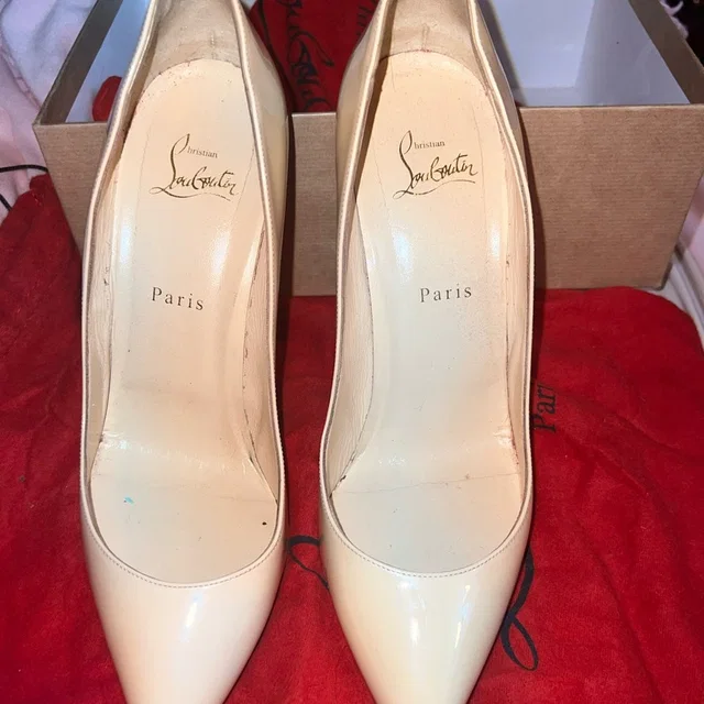 Christian Louboutin Ivory Patent Pointed Toe Pumps. Pigalle Follies 100 in White Patent leather from Poshmark