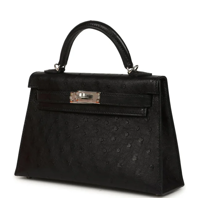 Hermès Kelly Sellier 20 Black Ostrich Palladium Hardware in Black Exotic from Madison Avenue Couture, photo 5 of 8