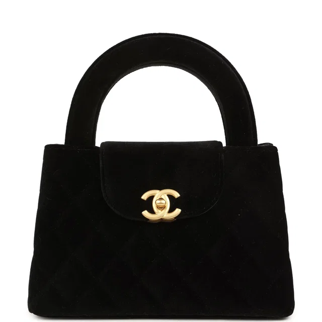 Chanel Small Kelly Shopper Black Velvet Brushed Gold Hardware in Black Velvet from Madison Avenue Couture