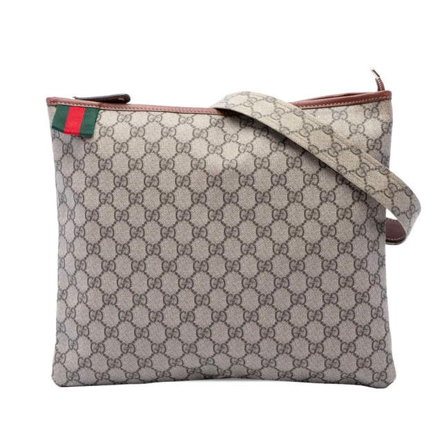 Beige Gucci GG Supreme Web Crossbody in Beige Coated canvas from Designer Revival