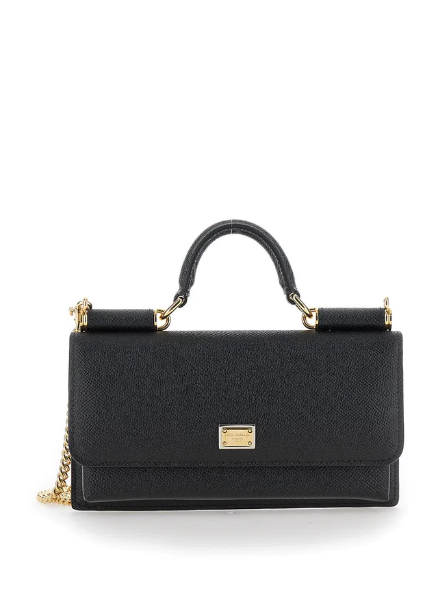 Dolce & Gabbana Grained Leather Top Handle Bag — Black Calf in Black Caviar leather from HEWI