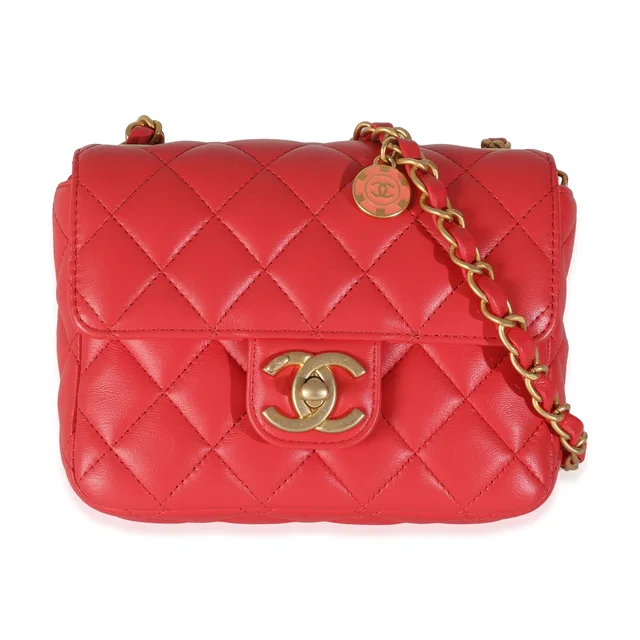 Chanel Red Quilted Lambskin Coco Pins Mini Flap Bag Pink Leather Handbag in Red Lambskin from HEWI