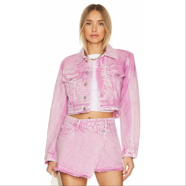 SIMKHAI Denim Jacket & Mini Wrap Skirt in pink Denim from Poshmark